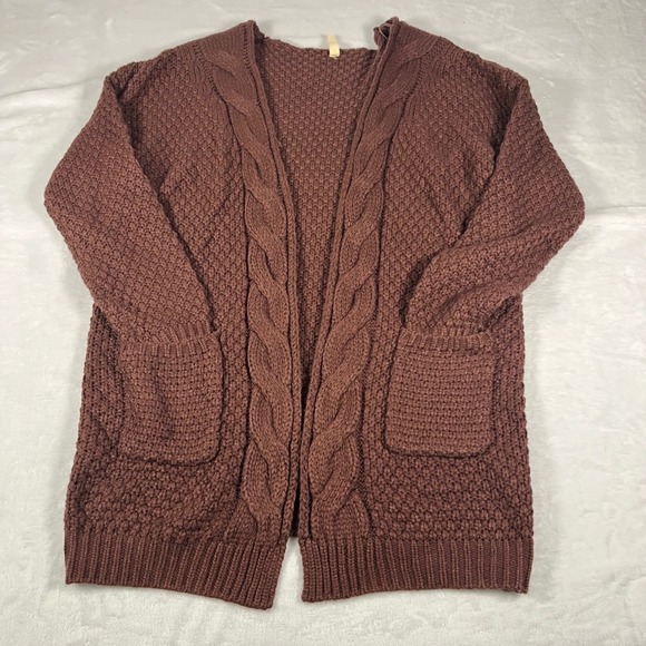 Unbranded Sweaters - Unbranded Women Brown Cable Knit Open Front Cardigan Wool Blend Sweater M/L